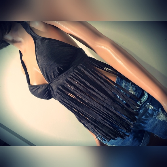 Fringe Halter Top in Brown Size S/M - Picture 5 of 7